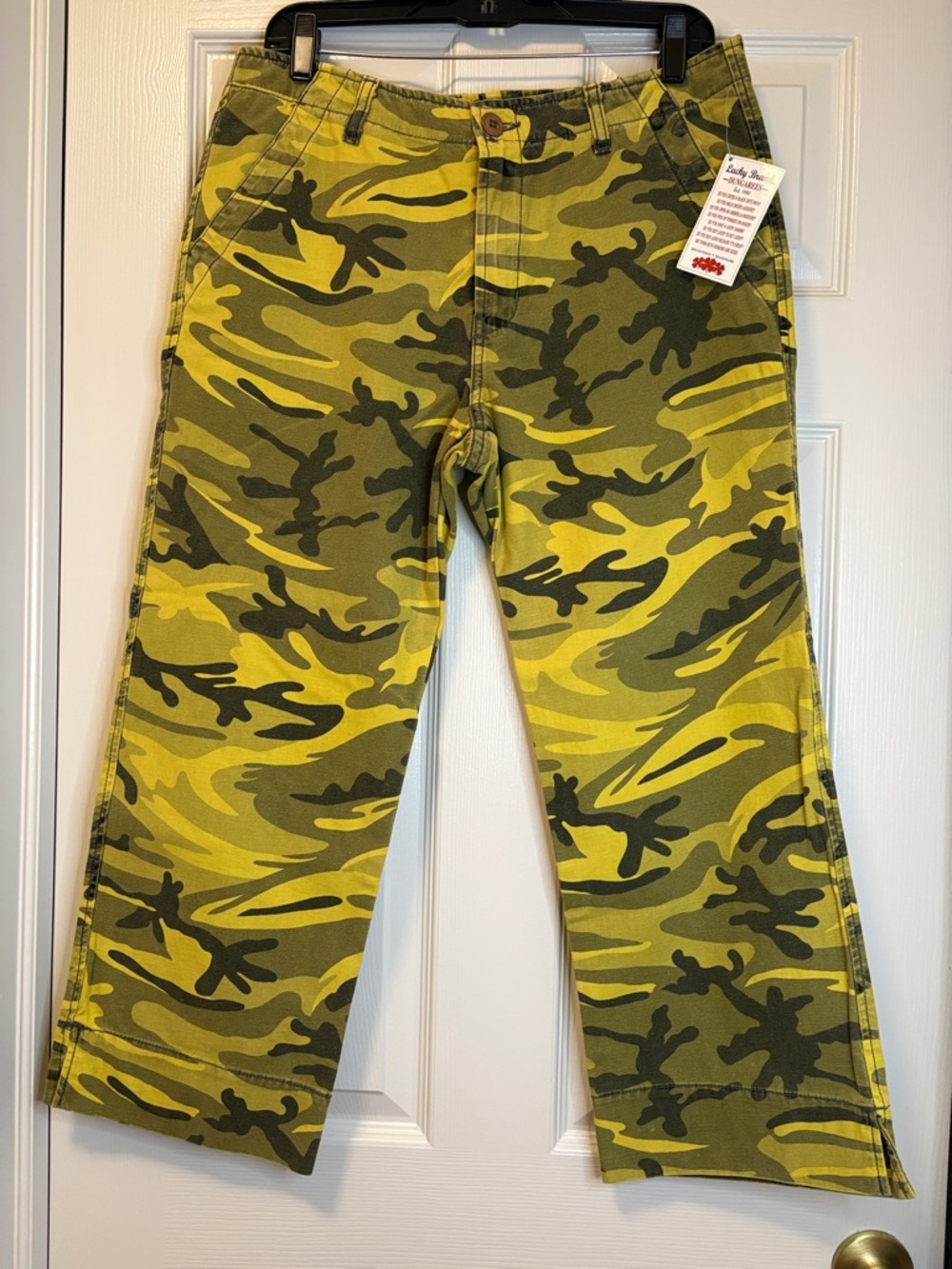 RARE Vintage Lucky Brand Camo Militaty Crop Pants - Yellow, Green & Black